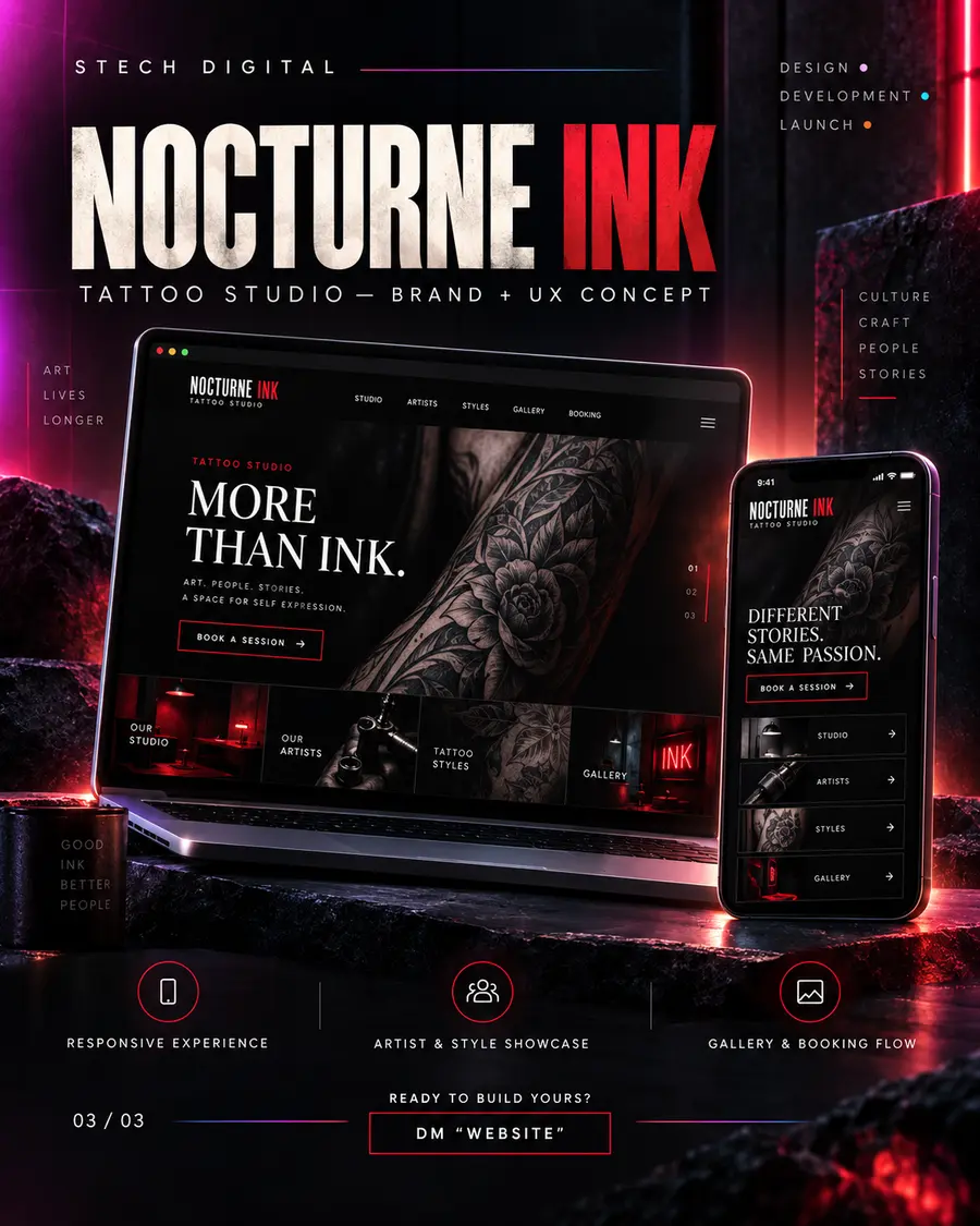 Nocturne Ink tattoo studio website concept presentation